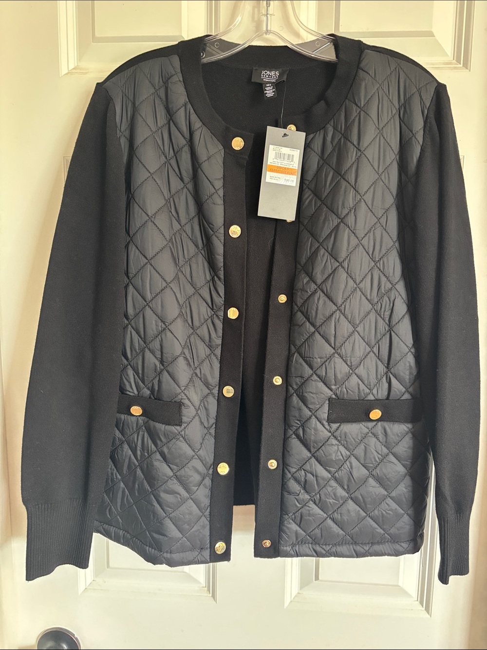 Jones New York Black Quilted Front Snap-Button Jacket